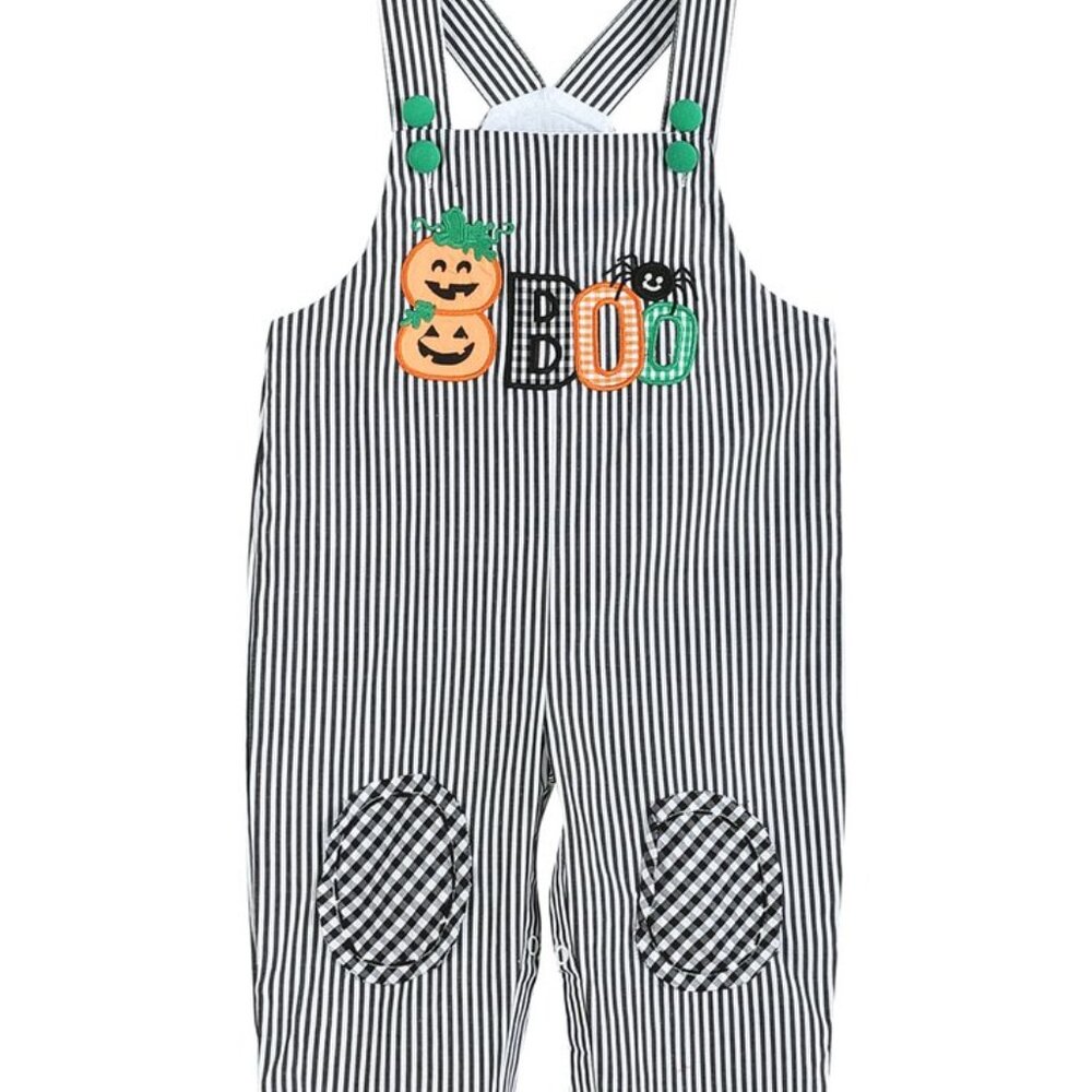 Lil  Cactus Baby Boy Black Stripe Halloween Pumpkin "BOO" Overalls S 3-6 M NEW